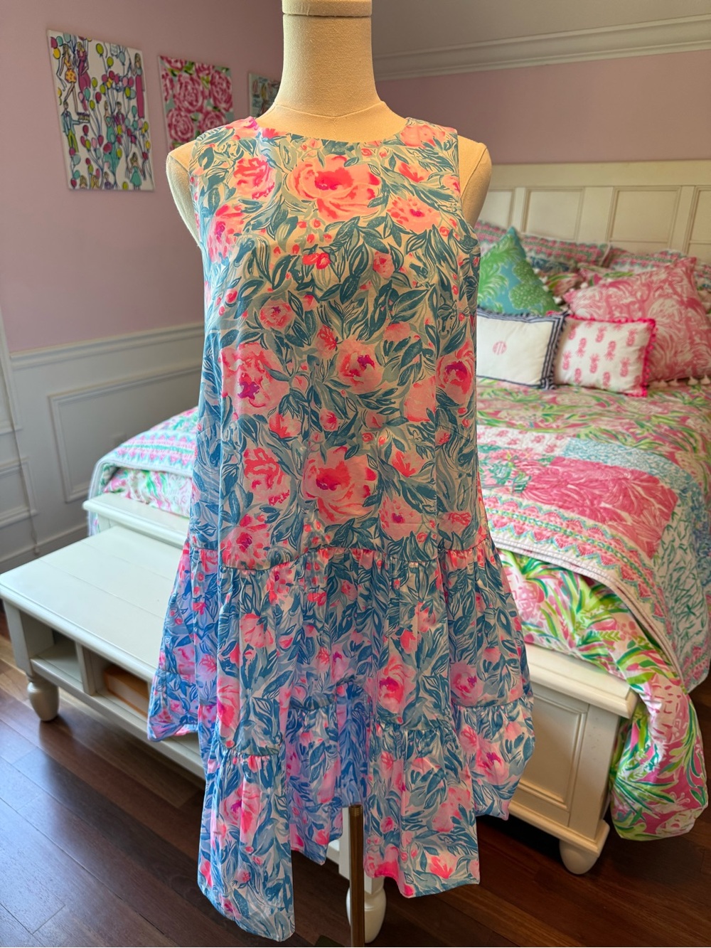 Lilly Pulitzer Blue and Pink Floral Sleeveless Dress